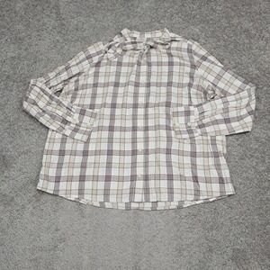 St Johns Bay Womens XL Plaid Shirt Button Down Long Sleeve Cream Tan